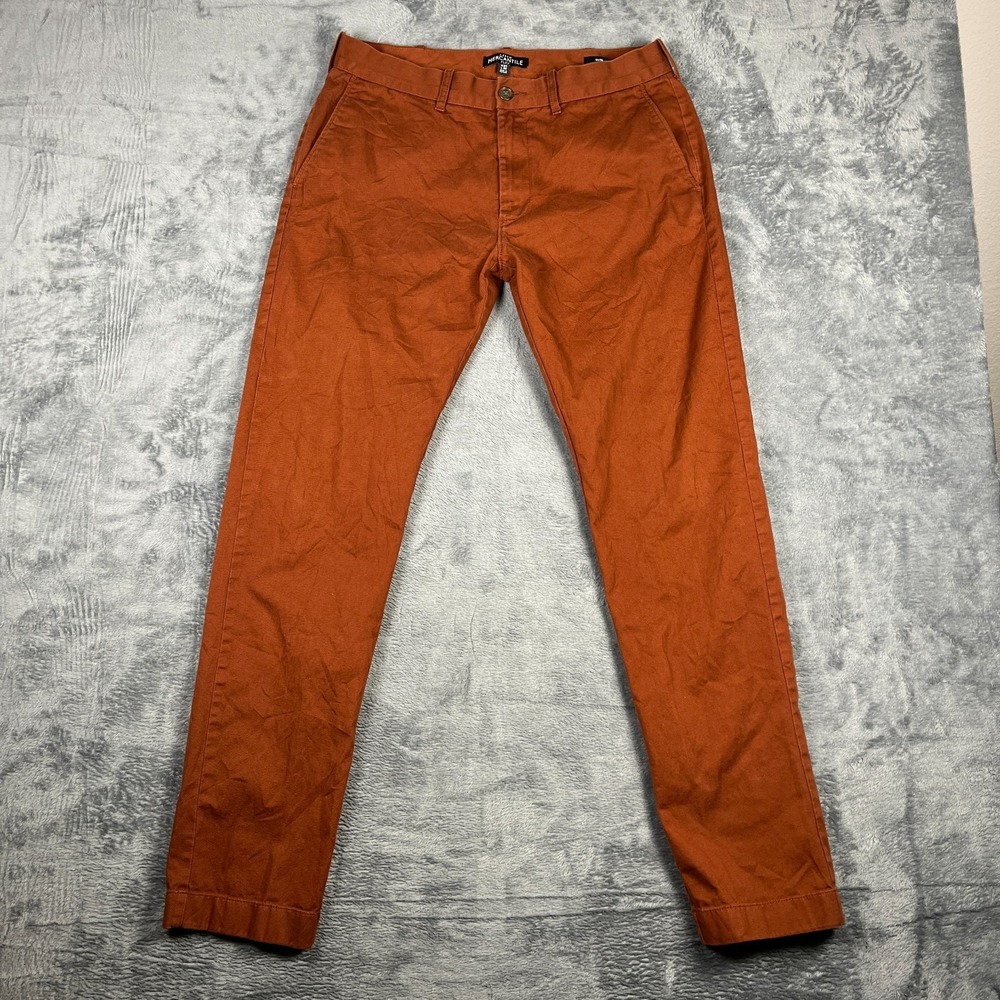 J Crew Mercantile Flex Pants Men 32x34 Terracotta Skinny Leg Slim Fit Flat Front